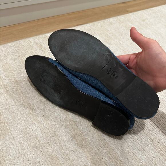 Tory Burch Leather & Quilted Denim Cap-Toe Ballet Flats in Blue Size 8 - Picture 4 of 7